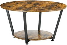 HOMCOM Round Coffee Table with Storage Shelf, Center Table with Steel Frame for Living Room, Rustic Brown