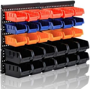 MULSAME Wall Mounted Storage Bins Parts Rack 4 Colors 30PCS Bin Organizer Garage Plastic Shop Tool, Garage Organizers and Storage (Style-Classic)