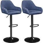 Yaheetech Set of 2 Bar Stools Height Adjustable Swivel Barstools PU Leather Upholstered Bar Chair with Backrest, Armrests and Footrest for Home Kitchen Blue