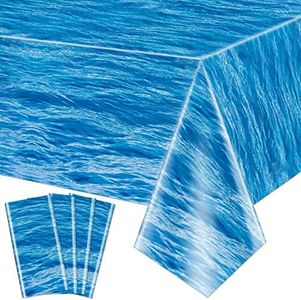 Hegbolke Confezione da 4 tovaglie Onda dell'oceano - Tovaglia riutilizzabile per acqua oceanica per Ocean Under The Sea Beach Pool Mermaid Shark Birthday Party Decoration Supplies, 137 x 274 cm