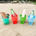 Home Queen Beach Cup Holder with Pocket, Multifunctional Sand Cup Holder for Beverage Phone Sunglasses Key, Beach Accessory Drink Sand Coaster, Set of 4 (Blue, Teal, Orange and Green)