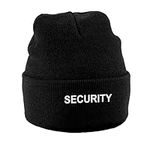 Workwear World Essential Security Embroidered Doorman Turn Up Cuff Acrylic Woolly Beanie Hat (Black)