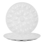 Foraineam 2 Pack 12.6 Inches Porcelain Deviled Egg Tray/Platter, White Egg Dish with 25 Compartments