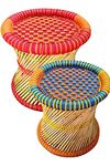 HARSHIT Craft ! Bamboo (SARKANDA) Mudda Stool Set Combo Black and Beige