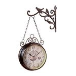 Double Sided Wall Clock Hanging Brown Iron Metal Vintage for Garden and Home