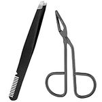 Eyebrow Tweezers Set, Professional Stainless Steel Scissor Eyebrow Pluckers, Eyebrow Tweezer with Comb, Precision Women Men Slant Tip Tweezer, Beauty Tools for Facial Ingrown Hair Removal