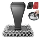 TOPULORS Cast Iron Scrubber & Cleaner Scraper Kit - Upgraded Handle 316L Stainless Steel Chainmail Scrubber for Cast Iron Pans, Dish Scrub Brush Scouring Pad for Cookware Corners Deep Cleaning - Black