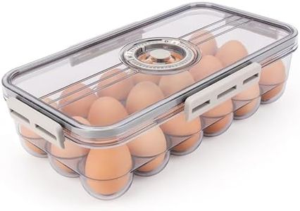 Belle Vous Egg Storage Container with Timer Lid for Refrigerator - BPA-Free Plastic 18 Holder Tray - Portable/Stackable Clear Organiser Box for Fridge with Month/Day Timer - Transparent