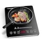 2000W Single Induction Cooktop, AMZCHEF Slim Induction Hob with Fashion Look,10-level Power and Temperature Control, Crystal Glass Panel, Touch Sensor, Safety Lock, 3-hour Timer, Silver