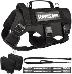 WINSEE Tactical Dog Harness with Dog Leash, Service Working MOLLE Vest with 10 Pet Patches for Large Dog, No Pull Military Harness and Backpack for Training Hunting Walking