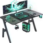 Gaming Desk 55 Inch Gamer Desk Carbon Fiber Surface Computer Workstation Home Office Ergonomic PC Desk Simple Gaming Table with Cup Holder & Headphone Hook