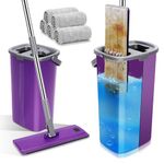 HEVOL Flat Mop and Buckets Sets, Hands Free Cleaning Mop and Bucket with 5 Washable Pads, Microfibre Floor Mop Squeeze Mop for All Floor Types and Wall