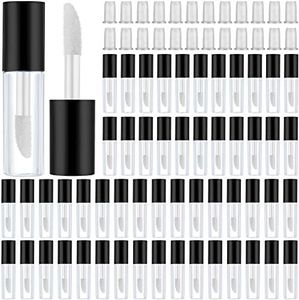 100 Pieces 1.2 ml Clear Mini Lip Gloss Tube Refillable Empty Lip Balm Gloss Containers Bottles Transparent Mini Lipstick Containers for Women DIY Makeup(Black)
