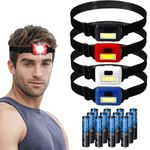 SerDa-Run 4 Pack Led Headlamp Flashlight for Adults and Kids, 1.1oz/31g COB Flood Light Ultra Bright Head Lamp with 3 Modes, Waterproof Work Headlight for Family Camping Running Reading