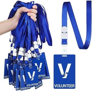 Pasimy 60 Pack Volunteer Lanyards with PVC Plastic Card Blue Volunteer Badges Bulk Identification Pass Card for Events Fundraising Church, Events, School Volunteer