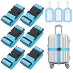 Flintronic 6 Pcs Luggage Straps with Luggage Tags, Adjustable Packing Belts for Suitcases Security Non-Slip Travel Belt Travel Accessories（Blue）