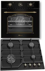 CONJUNTO ENCIMERA GAS + HORNO ELECTRICO MULTIFUNCION/ESTILO RUSTICO NEGRO CON MANDOS DORADOS/ANCHO 60 CMS/ENCIMERA 4 FUEGOS/HORNO 64 L.