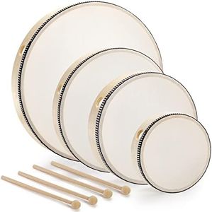 Foraineam 4 Pack Hand Drum 12 Inch 10 Inch 8 Inch 6 Inch Wood Drum Set Musical Educational Percussion Instrument Wooden Frame Drum with Drum Sticks for Home Party Supplies