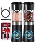 Gravity Electric Salt and Pepper Grinder Set, USB-C Rechargeable Salt and Pepper Mill with 100ml Larger Capacity, White Light, One Hand Automatic Operation, Black, 2Pack