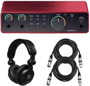 Focusrite Scarlett 2i2 4th Gen 2x2 USB Audio Interface Bundle with Headphones and 2 XLR Cables, For PC & MAC, Great for Music Recording and Podcast (4 Items)