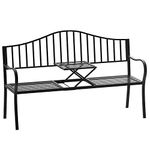 Outsunny Outdoor Metal Garden Bench Porch Loveseat All Weather w/Retractable Middle Table Black