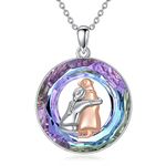 LONAGO Dog Necklace for Girl 925 Sterling Silver Girl Holding Dog with Crystal Pendant Necklace Jewelry