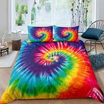 Feelyou Tie Dye Bedding Set for Girls Twin Size Kids Women Boho Tie Dye Duvet Cover Set Bright Colorful Psychedelic Swirl Comforter Cover Breathable Girly Hippie Trippy Bohemian Bedspread Cover Soft