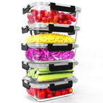 BETA SPACE 5-Packs 36OZ Glass Food Storage Containers with Lids, Airtight Lunch Containers Bento Boxes with Snap Locking Lids for Microwave, Oven, Freezer, Pantry Kitchen Storage Containers