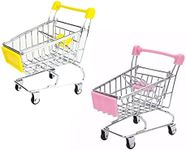 2 Pcs Mini Shopping Cart Supermarket Handcart Shopping Utility Cart Mode Storage Toy, Yellow and Pink