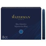 Waterman Fountain Pen Refill Ink Cartridges | Long Standard | Mysterious Blue | 8 Count