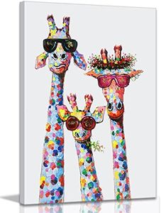 Tribute to art Giraffe Family Canvas Wall Art Animal Poster Prints Picture With Frame for Living Room Bedroom Nursery Office Kids Room Decor Gifts for Boy Girl and Babies(Lovely Giraffe, 16x12inch)