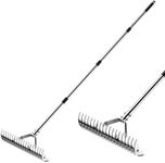 Halaron Thatch Rake- 14.6 Inches Lawn Thatching Rake- Dethatcher Rake with Curved Steel Tines for Cleaning Dead Grass Debris Leveling Lawn, Reseeding, Fertilizing, Cultivating Land