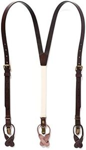 JJ SUSPENDERS Genuine Leather Suspenders For Men with Elastic Strap & Interchangeable Clips, Chestnut Java - Brown, Large (5'10 to 6'4)