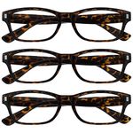 UV Reader Brown Tortoiseshell Reading Glasses Value 3 Pack Mens Womens Spring Hinges UVR3PK010 +1.00