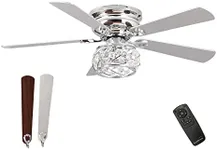 Parrot Uncle Ceiling Fans with Lights and Remote Low Profile Ceiling Fan with Light for Bedroom Crystal Flush Mount Ceiling Fans, 48 Inch