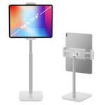 Adjustable iPad Stand with 21" Height Extension, 360° Swivel Tablet Holder for Desk, Surface Pro Stand, Portable Monitor Stand Compatibility with 4.7-15.6" Tablets and Smartphones, Display-White