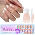 Coffin Nail Tips Medium, BTArtboxnails XCOATTIPS French Tip Press on Nails, 150PCS Nail Tips for Gel Nails, No Need File Acrylic Nails Pre-applied Tip Primer & Base Coat, Fake Nails 15 Sizes