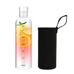 Hniuyun 500ml Water Bottles with Time Marker and Non-slip Sleeve, Reusable Clear Glass Drinking Bottles, Suitable For Office, Gym, Outdoors