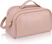 JIALTO® Upgraded Travel Makeup Bag, 2 Handles Double Opening Zipper Side Magnetic Buckle, Portable Waterproof PU Leather Cosmetic Bag for Women Traveling with Divider (Pink)