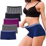 R RUXIA Womens Boyshort Panties Seamless Ladies Underwear Full Coverage Briefs No Show Boxers for Sleep and Workout Printing Boyshort 5-Pack (B010-1, Large)