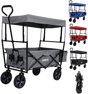 Arebos Chariot Pliable avec Toit | Chariot de Transport | 2X Poches en Filet et 1x Poche extérieure | Pliable | pneus Pleins en Caoutchouc | Poche XXL | capacité de Charge de 70 kg | Gris