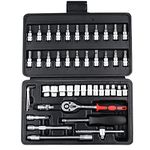 Eastman 1/4" Drive 46-Piece Socket Set with Blow Mold Case, Mirror Finish, Heavy-Duty Ratchet Handle, extension rode, Ideal for Automotive Use-E-2260