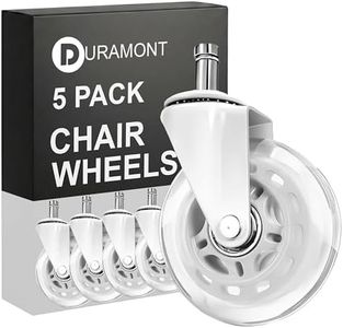 Office Chair Wheels - Set of 5 Rollerblade-Style Casters, Smooth & Quiet Rolling, Protects Hardwood Floors & Carpets, Universal Fit, Durable and Long-Lasting - White