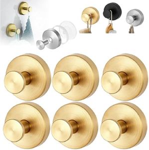 Morekfly Suction Cup Hooks for Shower, Strong Suction Cups Hooks, No Drill Stainless Steel Vacuum Suctions Cups Hanger for Shower Mirror Bathroom Hanging Towels Suctions Hanger (Gold, 6Pack)