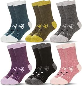 Eocom 6 Pairs Children's Winter Warm Wool Animal Crew Socks Kids Boys Girls Socks (Cat B, 1-3 Years)