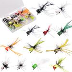 Fly Fishing Poppers, 12pcs Topwater Fishing Lures Bass Popper Flies Bugs Lures Fly Fishing Lure Kit Panfish Bait Dry Fly Fishing Flies for Bass Trout Panfish Bluegill Crappie Salmon