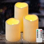 Liomus Flickering Flameless Candles, Battery Operated Candles with Remote and Cycling Timer Contorl, LED Pillar Candles Set of 3 (D3in*H 4 5 6in) for Wedding,Party, Home,Christmas Decor