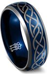 Three Keys Jewelry Mens Tungsten Carbide Unisex Laser Celtic Knot Blue Wedding Bands Rings for Men 8mm Comfort Fit Vintage Size 11.5