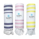 Suam Suntails Lightweight 100% Cotton Bath Towel | Beach, Pool, Travel, Spa & Yoga, Daily Use | Pack of 3 (Dark Blue & Red,Pink & Blue,Yellow & Lite Blue)