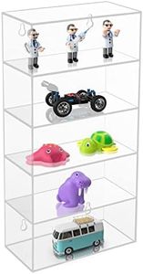 BELLE VOUS Clear Acrylic Wall Display Case - 18 x 8.9 x 37cm / 7.09 x 3.5 x 14.57 Inches - Floating Mounted Shelf with 5 Shelves - Cabinet Rack for Glasses, Figures, Rocks & Shot Glass Collection